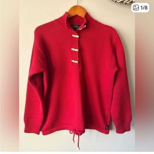 Ralph Lauren Red Polo Coastal Knit Sweater Wood Toggles 100% Cotton Women Medium